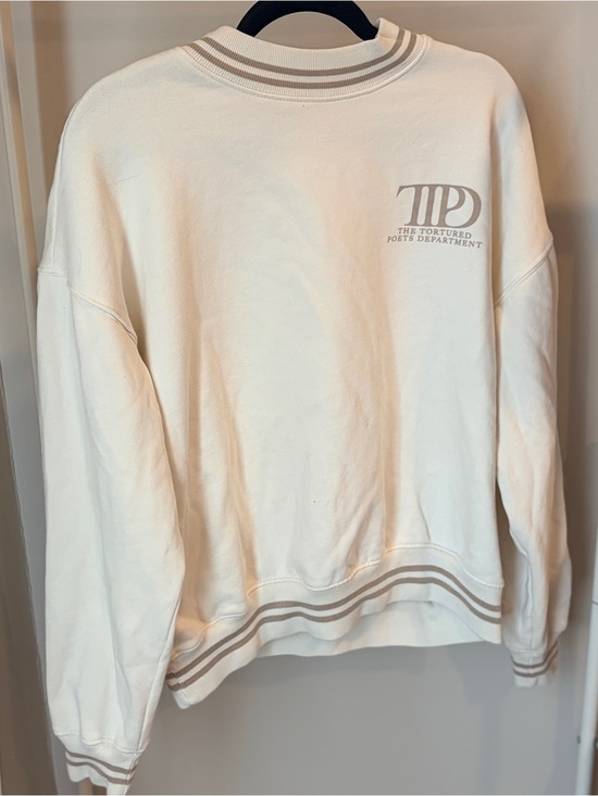Taylor Swift Tops - Taylor Swift TTPD Cream and Tan Striped Crewneck Sweatshirt
